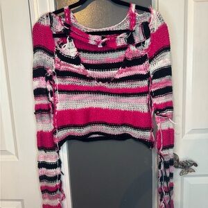 Urban Outfitters Pink and Black Distressed Sweater